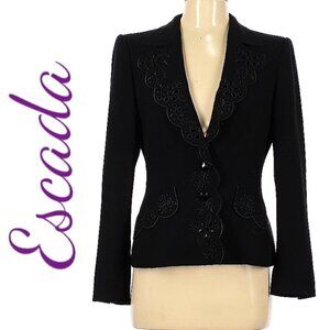 ESCADA Black Wool Elegant  Floral Cutout Blazer, Size 38 (US 8)